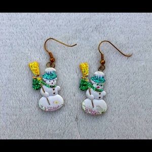 Christmas Snowmen Snowman earrings 90’s Vintage Handcrafted Sparkly Dangle